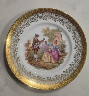 Vintage La Reine Limoges France Porcelain Plate - Fragonard Courting Scene -19cm