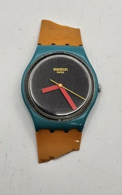 Vintage Swatch Watch Teal Orange Band Black Face - AS IS NO BAND, New Battery