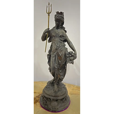 Spelter Statue of Sea Goddess Amphitrite with Trident (68 cm Tall, Signed) -Used