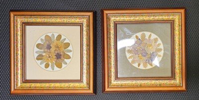Woodland Cottage Pair Framed Real Pressed Flowers Botanical Art 17cm - England