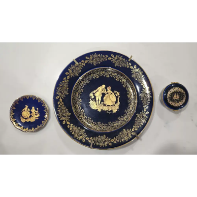 Limoges Collection of Three plates and one pill or trinket, 22k Gold, France