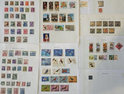 World - Bhutan, Bohemian Burundi Stamp - Lot Vintage 6 pages Early Stamp