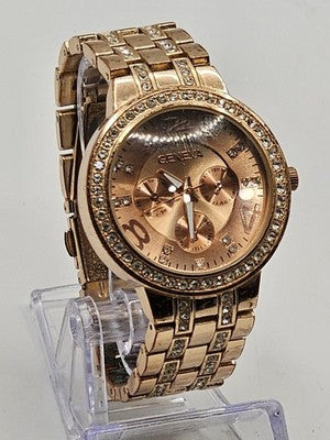 Women's Geneva Rose Gold Tone Quartz Watch Pave Crystal Bezel & Band