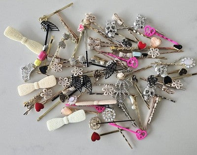 70 Pcs Lot of Assorted Decorative Bobby Hair Clips - Mixed Styles
