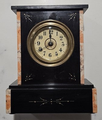 Vintage German Art Deco Mantel Clock Black Slate & Marble Case for Repair/Spare