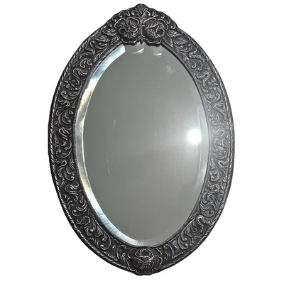 Antique 900 Silver European Hanging Mirror with Ornate Floral Frame