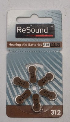 ReSound Hearing Aid Batteries Size 312 Brown Tab 1.45V Zinc-Air (6 Pack)