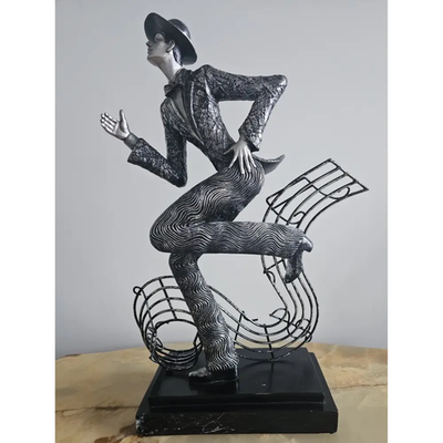 Handmade Metal Jazz Dancer Sculpture on Wood Base (50×35×15 cm)