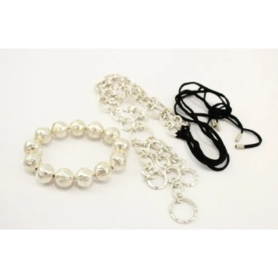 Sterling Silver Hammered Jewellery Set – Necklace & Bracelet x 2 (129g)