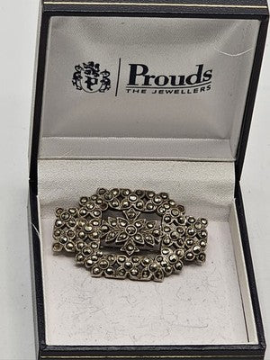 Vintage Sterling Silver Marcasite Brooch Pin in Proud's Jewellers Box