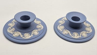 Wedgwood Pale Blue Jasperware Pair of Candlesticks Candle Holders