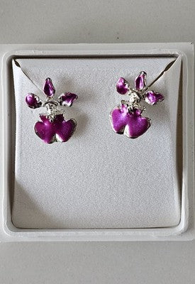 22K Gold Plated Purpl Orchid Flower Stud Earrings - Enamel Floral Jewelry