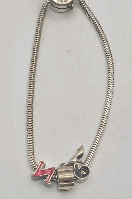 Petite (925) Sterling Silver Snake Chain Charm Bracelet LOVE Charm
