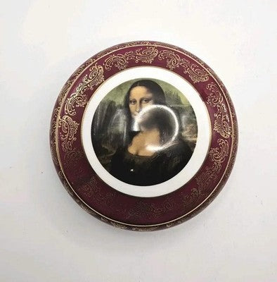 Vintage Limoges France Mona Lisa Gold & Red Porcelain Trinket Box - 13.5cm