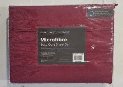 Essentially Home Living Microfibre Easy Care Sheet Set Double Bed Burgundy Red