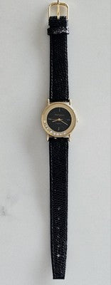 Old England Gold Tone Black Dial Ladies Quartz Watch with Faux Diamonds