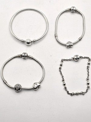 Pandora Sterling Silver Bracelets Clip Bracelet Bangle Charms x 4 (53g)