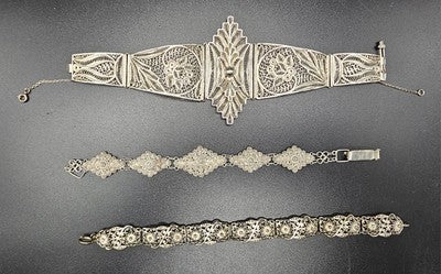 Mixed Grade Silver Bracelets Filigree Organic Panel Foliate x 3 (51g)