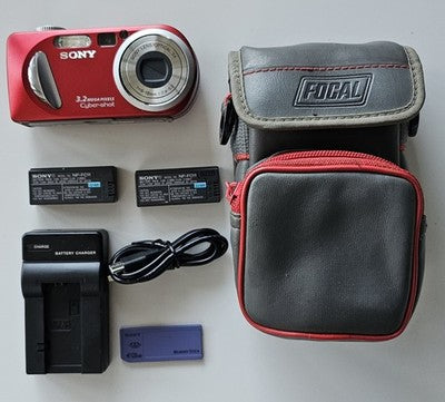 Sony Cyber-shot DSC-P8 Red 3.2MP Digital Camera Bundle with Batteries, Charger