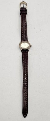 Agete Women's Sterling Silver & Stainless Steel Watch Leather Strap Working Con