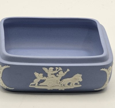 Wedgwood Blue Jasperware Square Pin Trinket Dish Putti Chariot Made in England