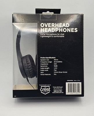 Overhead Wired Headphones - Black, The Crest Company