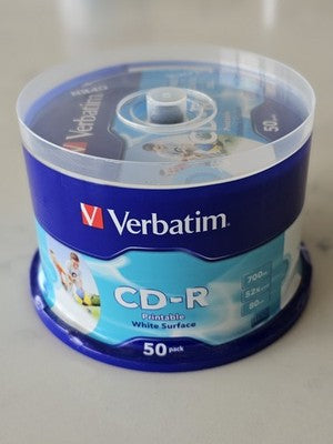 💿 Verbatim CD-R SpindleNEW Sealed Verbatim CD-R 50-Pack Printable White Surf