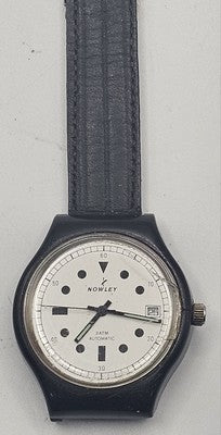 Nowley 3 ATM Automatic Watch - White Dial with Date & Black Strap