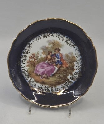 Vintage Limoges France Cobalt Blue & Gold Fragonard Courting Couple Decorative M