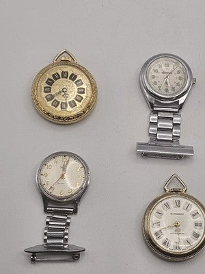 Lot of 4 Vintage Pendant & Fob Watches Ingersoll, Rimarex, Nurse's Fobs Repair