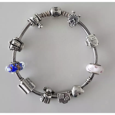 Pandora Authentic Bracelet Set with 10 Charms & Safety Chain