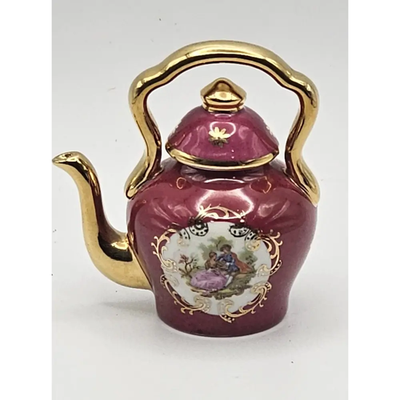 Limoges France Vintage Miniature Teapot 22K Gold Gilt (Lidded, 10cm)