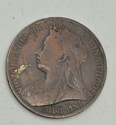 Vintage 1901 GREAT BRITAIN ONE PENNY QUEEN VICTORIA LAST YEAR OLD HEAD