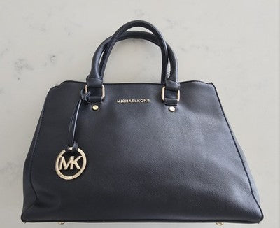 Black Saffiano Michael Kors Structured Satchel Bag.