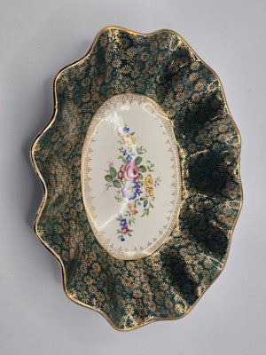 Old Foley James Kent Ltd. Staffordshire Floral Decorative Green Plate