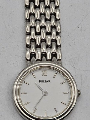 Ladies Pulsar V700-X101 Vintage Two-Tone Silver Dress Watch – Working Condition