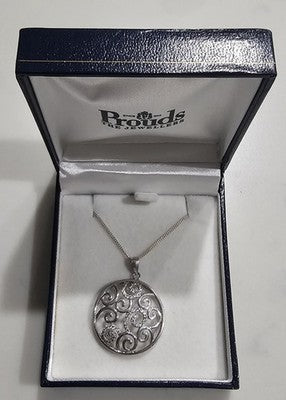 925 Sterling Silver Filigree Swirl Pendant Necklace by Prouds The Jewellers