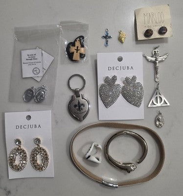 Mixed Jewellery Lot - Decjuba Earrings, Marloo Ceramics & Religious Pendants