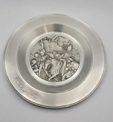 Vintage Franklin Mint Pewter Plate Het Sinterklaasfeest Kerstmis 1976 - 25 cm