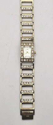 Storm Gold Tone White Rectangular Rhinestone Watch - work- New Battery