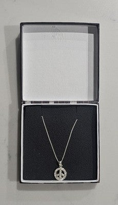 Sterling Silver 925 Cubic Zirconia Peace Sign Pendant Necklace with Gift Box