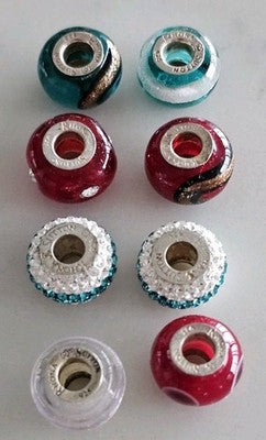 Lot of 8 Rhona Sutton 925 Sterling Silver Murano Glass & Pave Crystal Charms