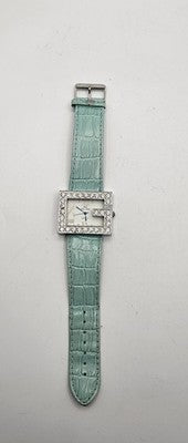 BS Bee Sister Women's Quartz Watch Square Rhinestone Case Mint Green Croc Leath