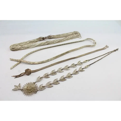 Sterling Silver Layered Chain Necklace Set –4 Statement Textured Necklaces (160)