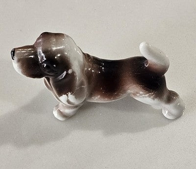 Vintage Porcelain Basset Hound Figurine - Hand Painted Dog Statue