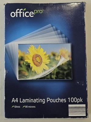 Office Pro A4 Laminating Pouches 100pk - Gloss 80 Microns *  30.7cm