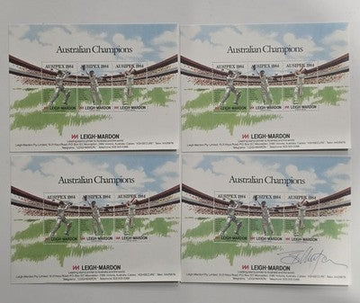 AUSIPEX 1984 Leigh-Mardon Australian Champions Cricket Souvenir Sheets x4 (One S