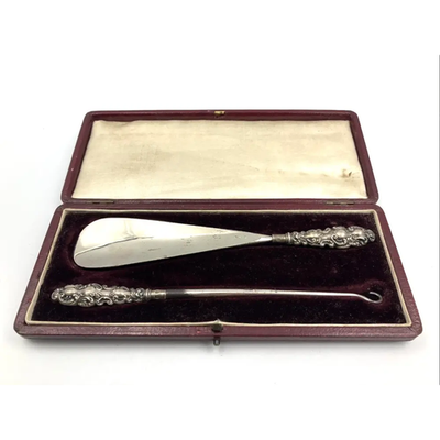 Vintage Sterling Silver Handled Shoehorn & Button Hook Set – Hallmarked 1900