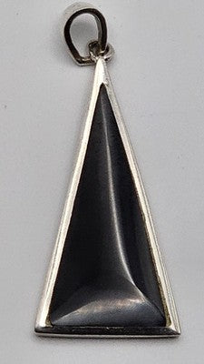 Silver .925 Modernist Triangular Onyx or Black Stone Pendant with V-back