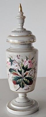 Vintage Hand-Painted Floral Porcelain Lidded Urn Vase with Gold Trim 45cm